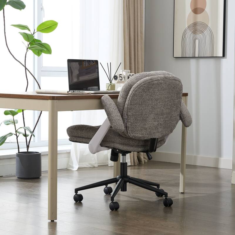 Cross Legged Office Chair with Flip-up Armrests and Wheels, Wide Seat
