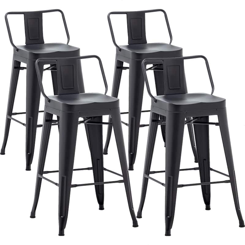 Metal Bar Stools Set of 4 Counter Height Stools,Counter Stools with Backs Black Bar stools with Backs Bar Height Stools - Black - Short