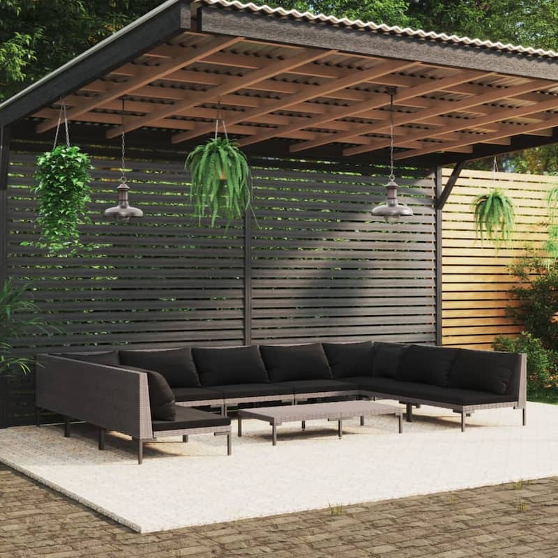 vidaXL Patio Lounge Set Outdoor Sectional Corner Sofa Poly Rattan Dark Grey - 27.6" x 27.6" x 24"