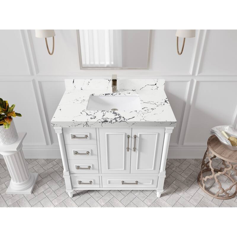 Willow Collections 36 in. W x 22 in. D Aberdeen Center Right Offset Sink Bathroom Vanity with Countertop - 2"Viola Night - White
