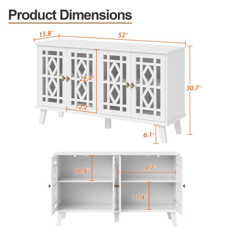 Buffet Cabinet with Storage with 4 Doors Skeletonized Coffee Bar Cabinet Sideboard