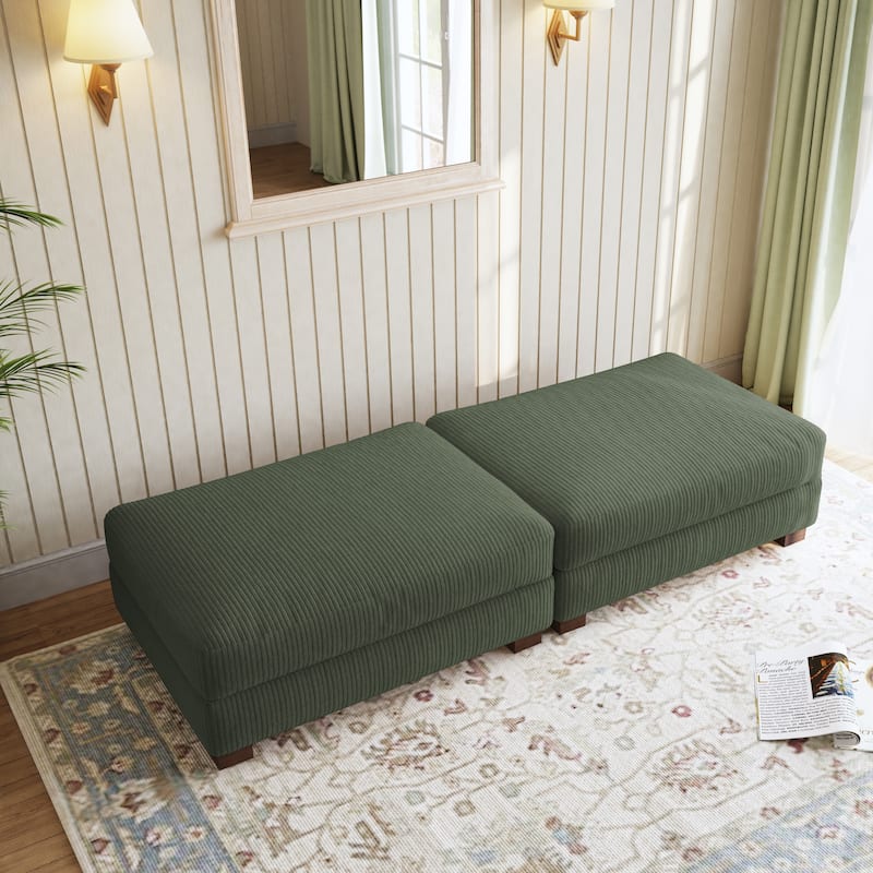 Corduroy Modern Ottoman with Wood Legs Set of 2
