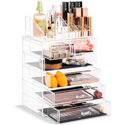 Acrylic Cosmetics Makeup Storage Case Display Set - 6 Drawers & Slots