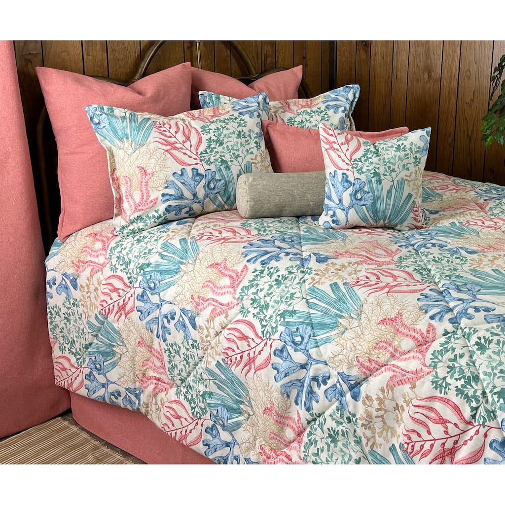 Coral reef pink and teal comforter set
