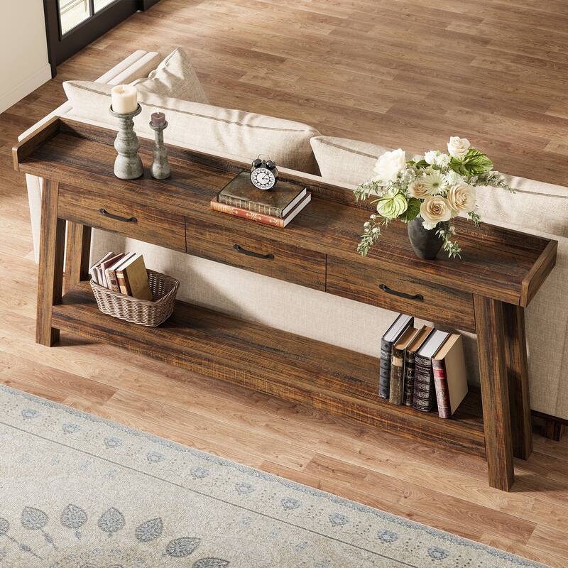 70.9-Inch Sofa Console Table with 3 Drawers, 2-Tier Entryway Table