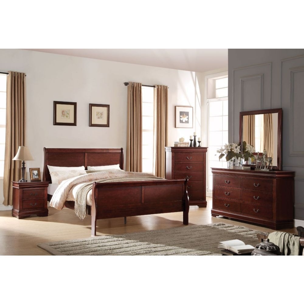 Classic Louis Philippe Style Brown Cherry Finish 1pc Nightstand of