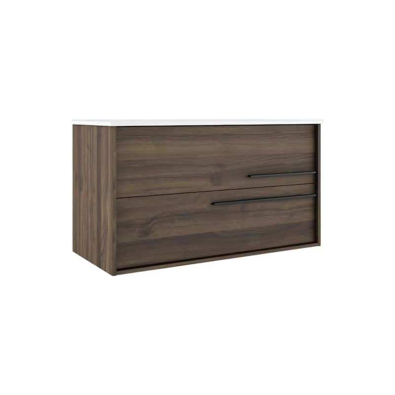 HomeRoots 40" Dark Brown Wood Floating Bathroom Vanity With White Sink And Two Drawers - 40.00 in. x 24.60 in. x 21.60 in.