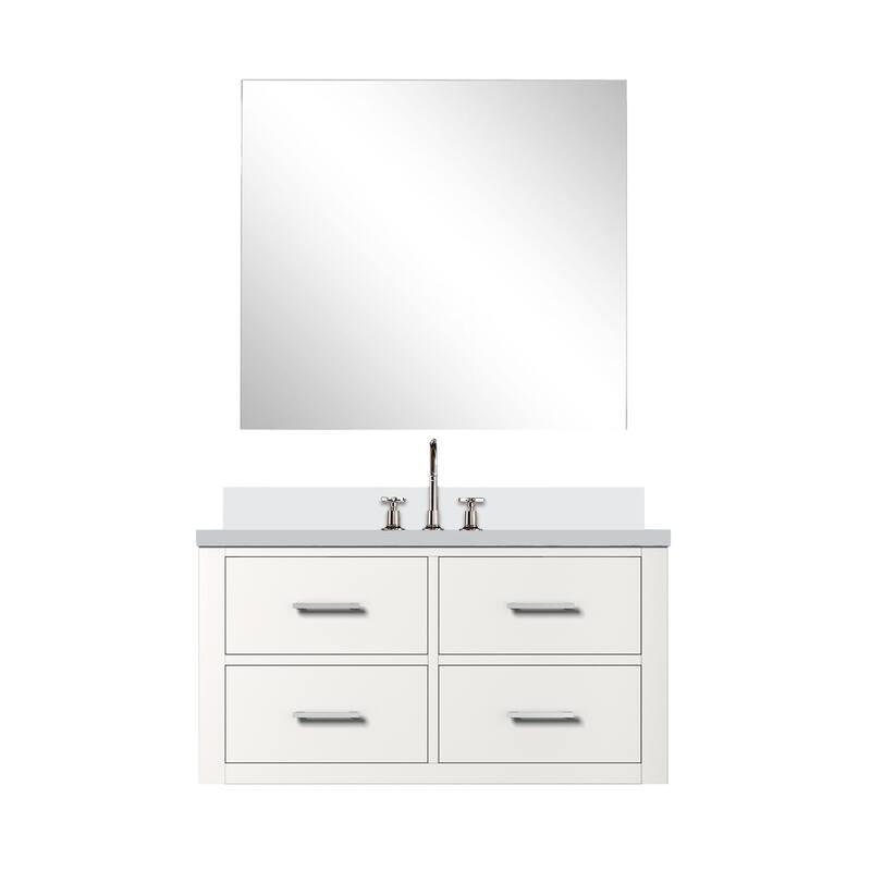 Castor Bath Vanity with Cultured Marble Top, Sink, Mirror and Faucet