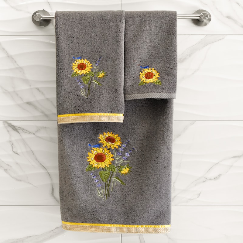 Authentic Hotel and Spa 100% Turkish Cotton Girasol 2PC Embellished Fingertip Towel Set