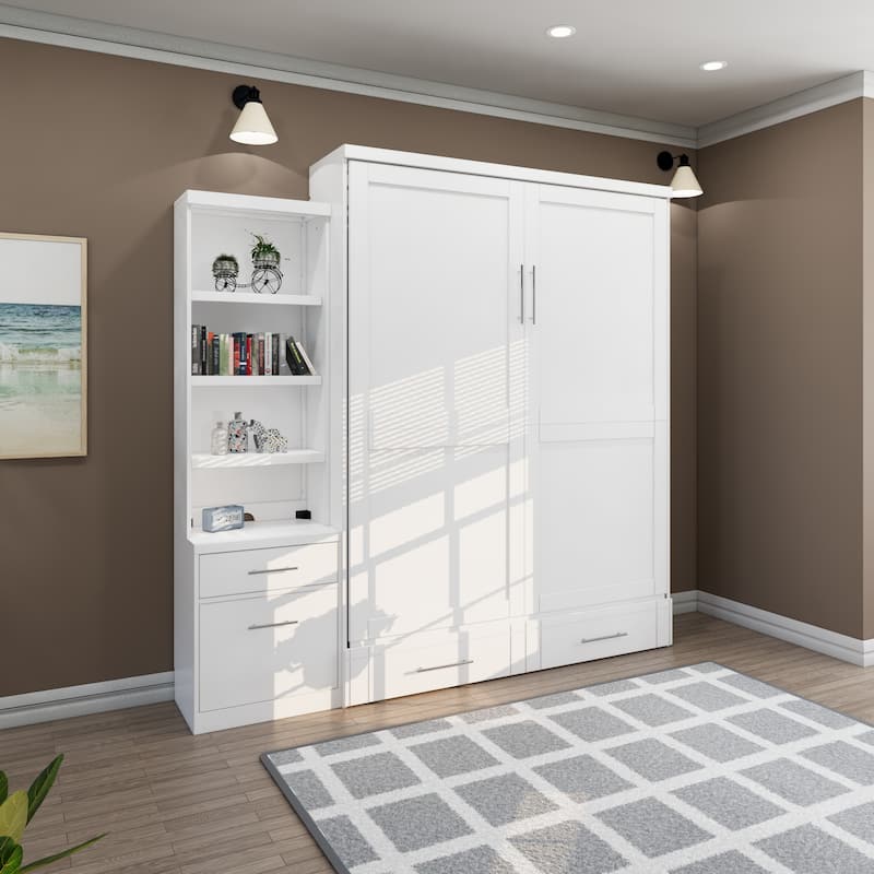 Brentwood Queen Murphy Bed with One Pier - White