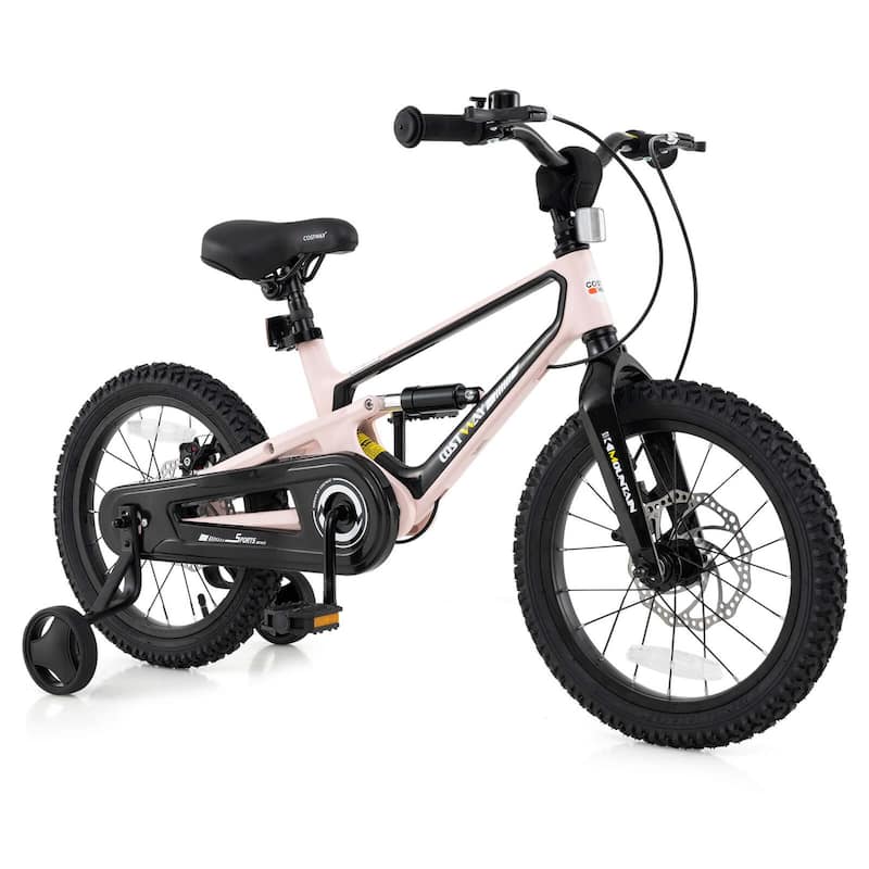 16" Kids Bike Lightweight Alloy Sporty Bicycle w/ Dual Disc Brakes - Pink