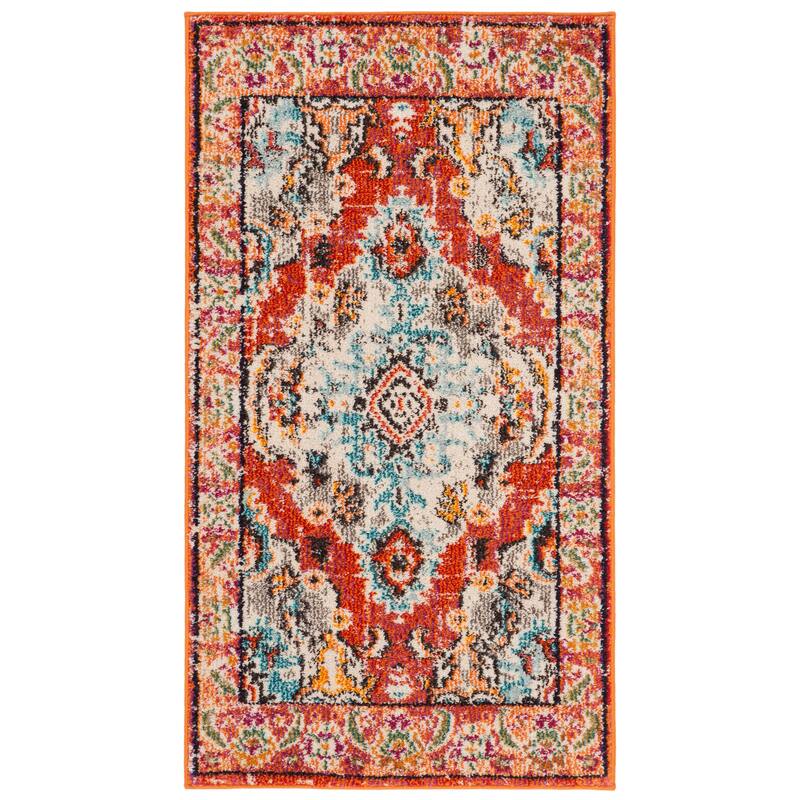 SAFAVIEH Monaco Oceane Boho Medallion Distressed Area Rug - 2'2" x 4' - Orange/Light Blue