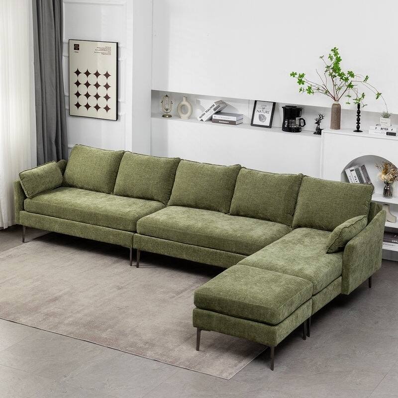 Modern Chenille Sectional Sofa with Reversible Chaise and Ottoman, Perfect for Living Rooms with Sleeper Function
