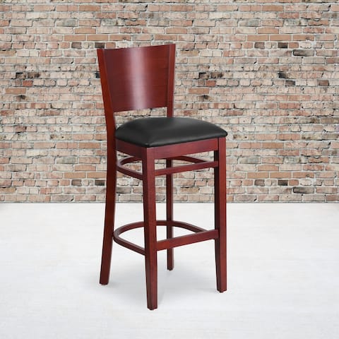 Solid Back Wooden Restaurant Barstool - 16.75"W x 18"D x 43.5"H