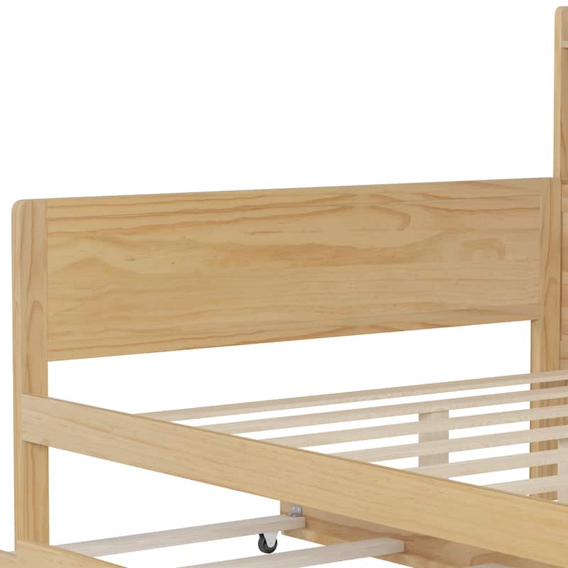 Space-Saving Twin/Full Size Daybed with Trundle and Study Desk, Wooden Platform Bed with Storage Shelves