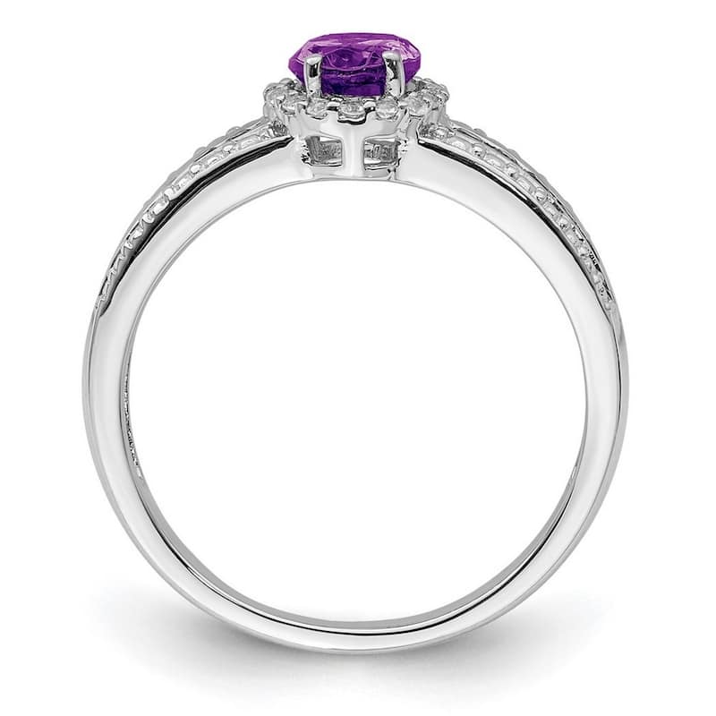 Curata 925 Sterling Silver Open back Polished Amethyst and White Topaz Ring