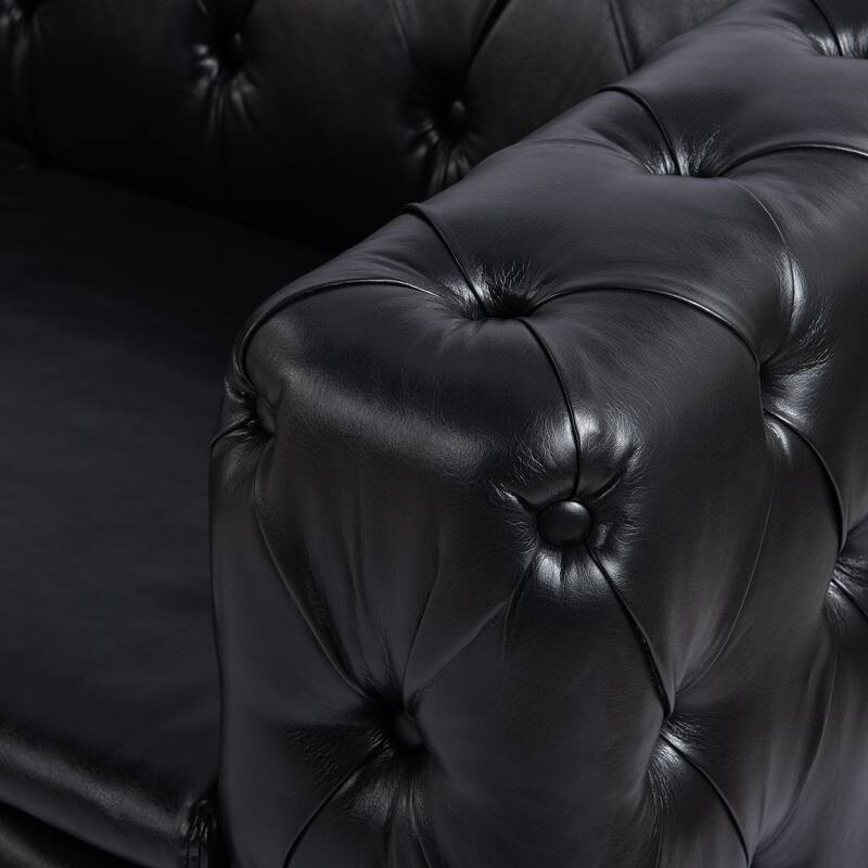 84.06" PU Traditional Square Arm 3-Seater Sofa with Removable Cushions, Pocket Spring Seat, and Iron Sled Base