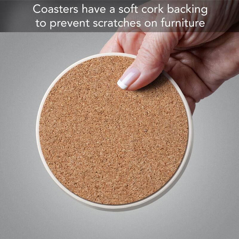 Shore Welcome 4 Pack Round Absorbent Stone Coasters with Protective Cork Backing Manufactured in The USA