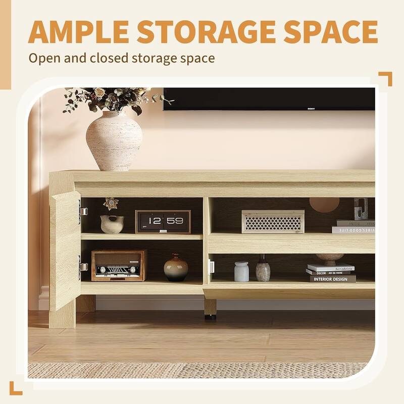 63" Farmhouse TV Stand Entertainment Center with Doors and Cabinets