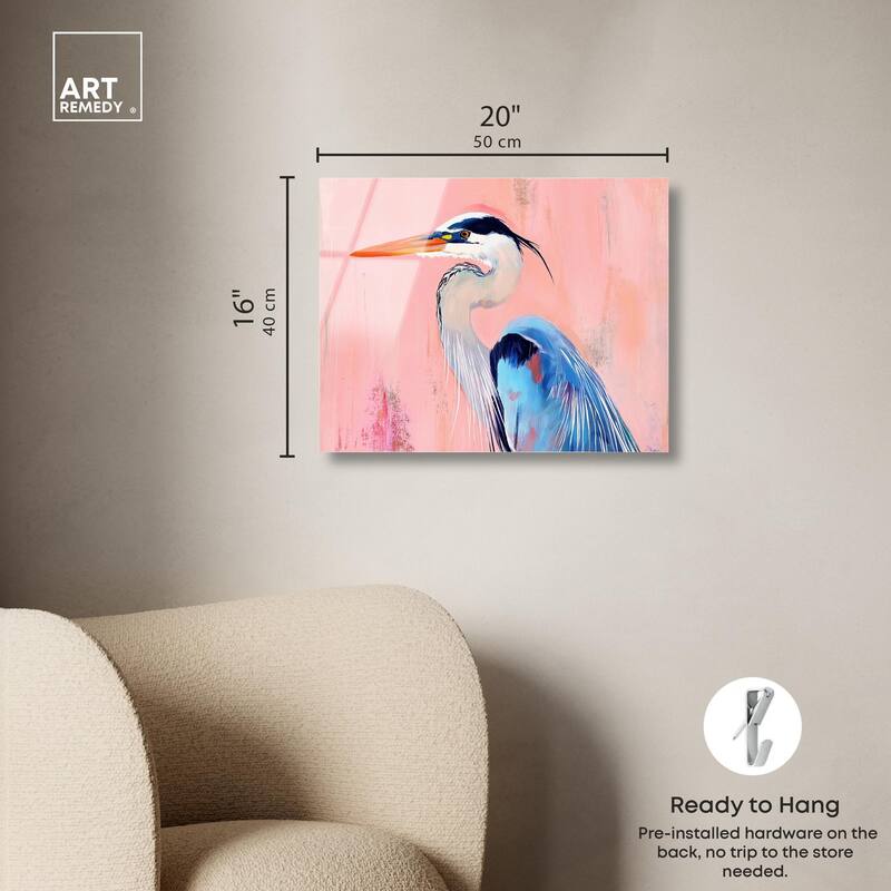 Rosy Dawn Heron Acrylic by Art Remedy, Ready to Hang