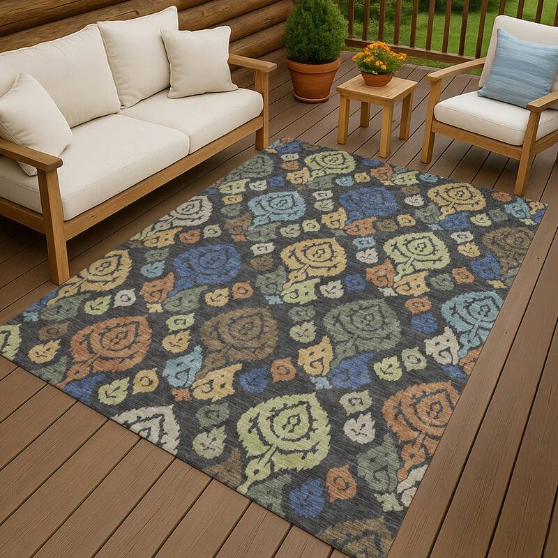 Machine Washable Indoor/ Outdoor Casual Zona Chantille Rug - Charcoal - 2'6" x 3'10"
