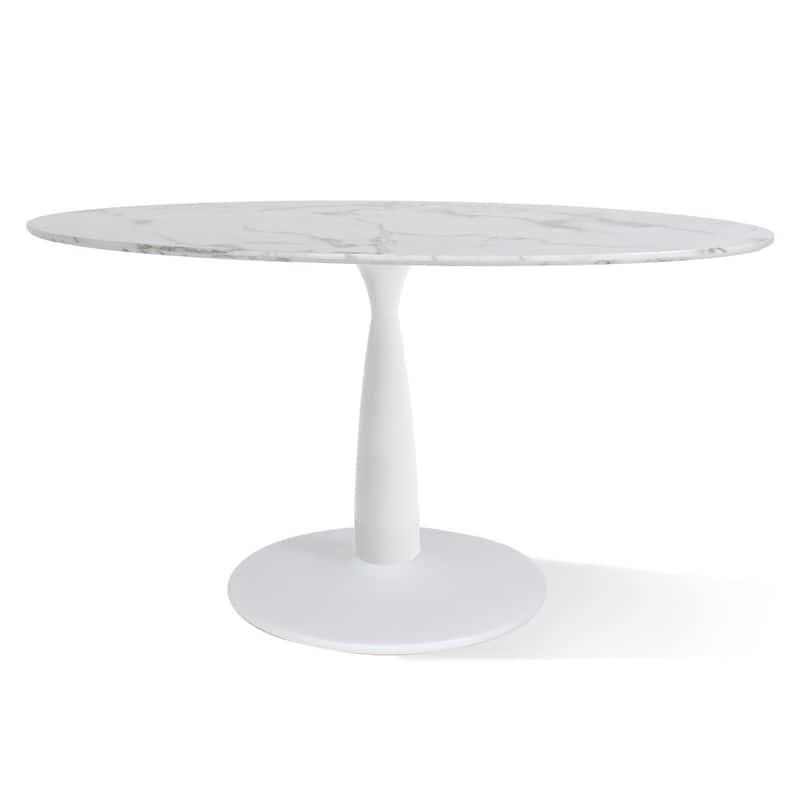 Oval White Faux Marble Topped Pedestal Dining Table