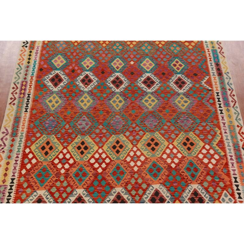 Reversible Kilim Oriental Area Rug Hand-Woven Living Room Wool Carpet - 9'10"x 13'0"