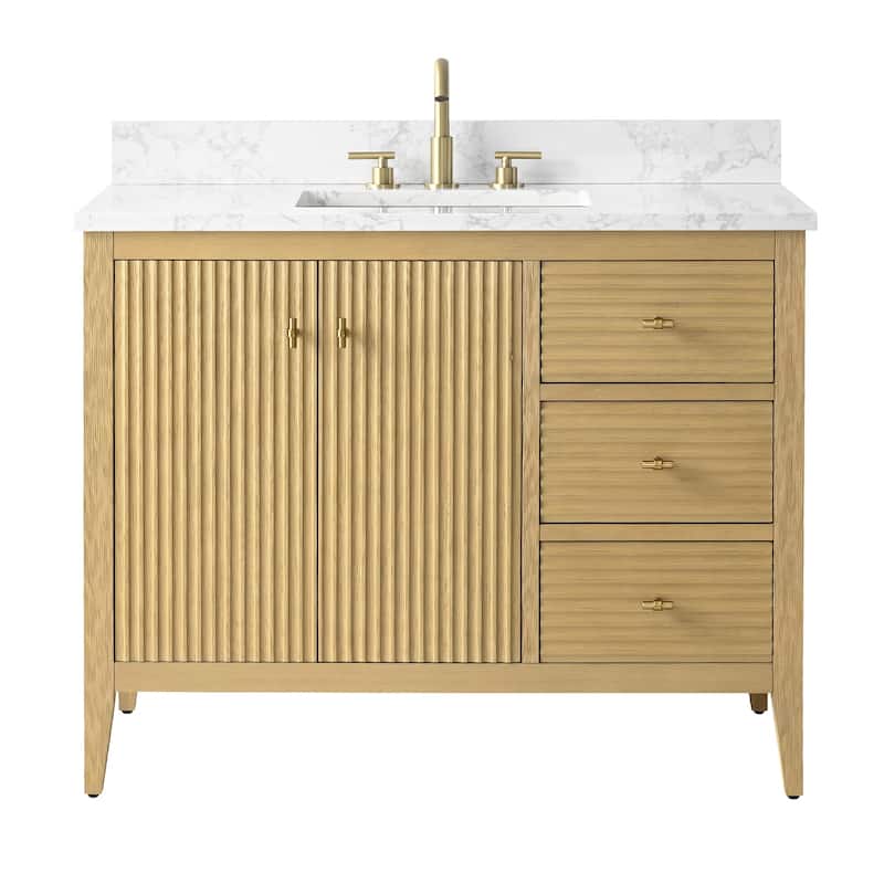 Vanity Art 42" Single Sink Bathroom Vanity Cabinet with Engineered Marble Countertop