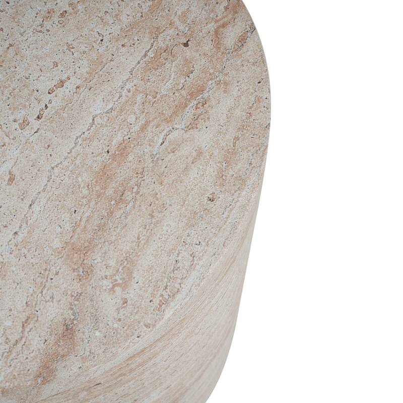 Outdoor Indoor Lightweight Concrete Side Table With Side Handles, Travertine Finish - 20.41