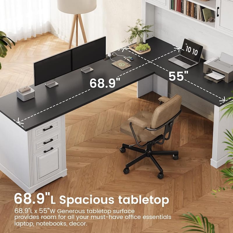 Executive L Shaped Desk Office Desk Drawers Storage Drawers Cabinet