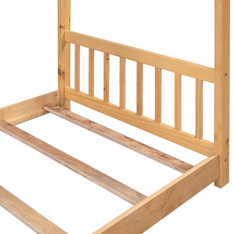 Twin Size House Platform Bed with Headboard & Footboard, Wood Low