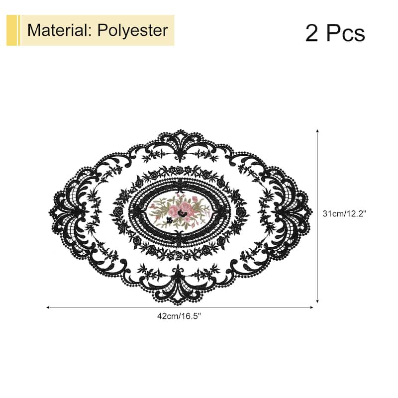 12x16in Retro Lace Placemat Oval French Crochet Doilies - Black