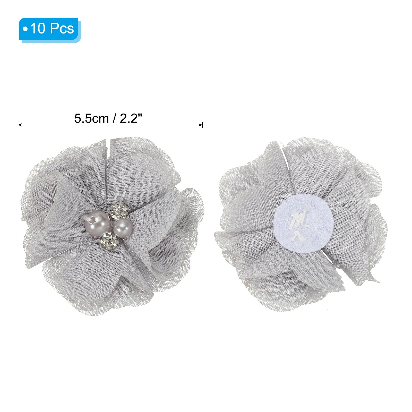 10Pcs 2" Chiffon Flowers with Rhinestone Pearl Appliques Embellishments Yellow