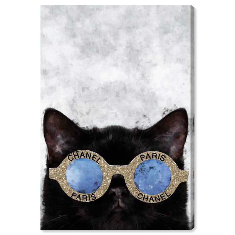 Wynwood Studio 'Cute French Cat' Fashion and Glam Wall Art Canvas Print Accessories - Gold, Black