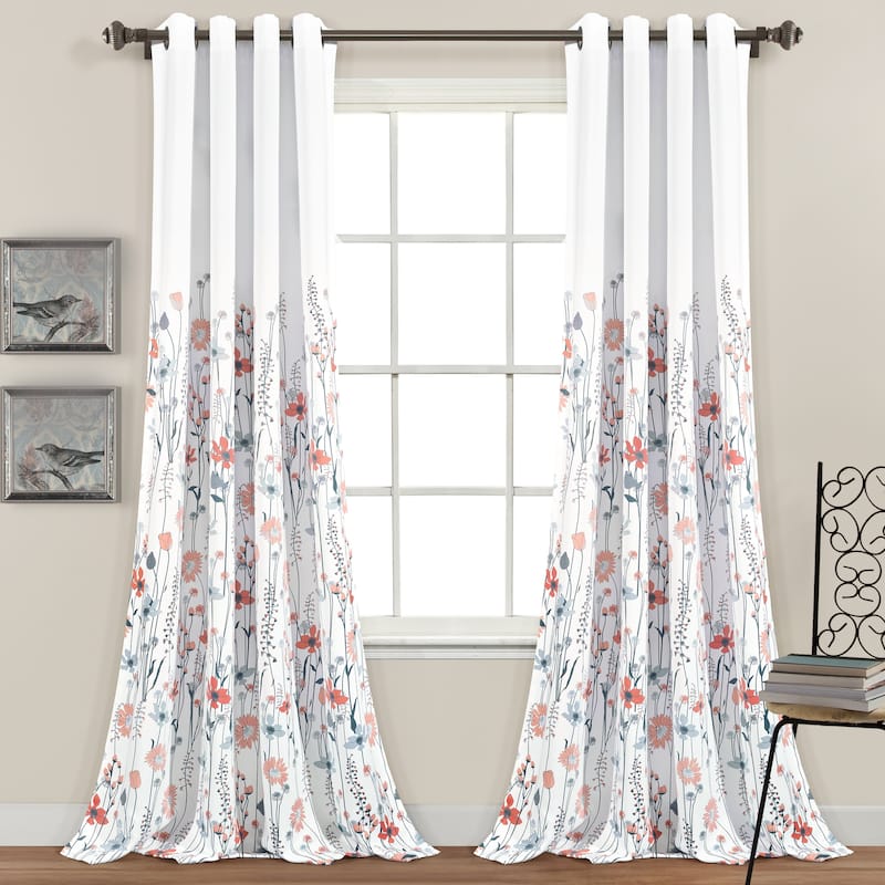 Lush Decor Clarissa Floral Room Darkening Window Curtain Panel Pair - 95 Inches - Blue & Coral