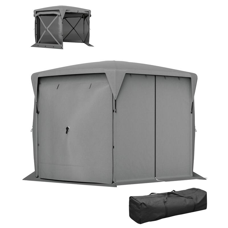 Dark Grey Pop-Up Gazebo Tent with Mesh Walls, Sun and Water Protection - Folded Dimensions: 75.2" L x 9.8" W x 9.8" H - Dark Grey