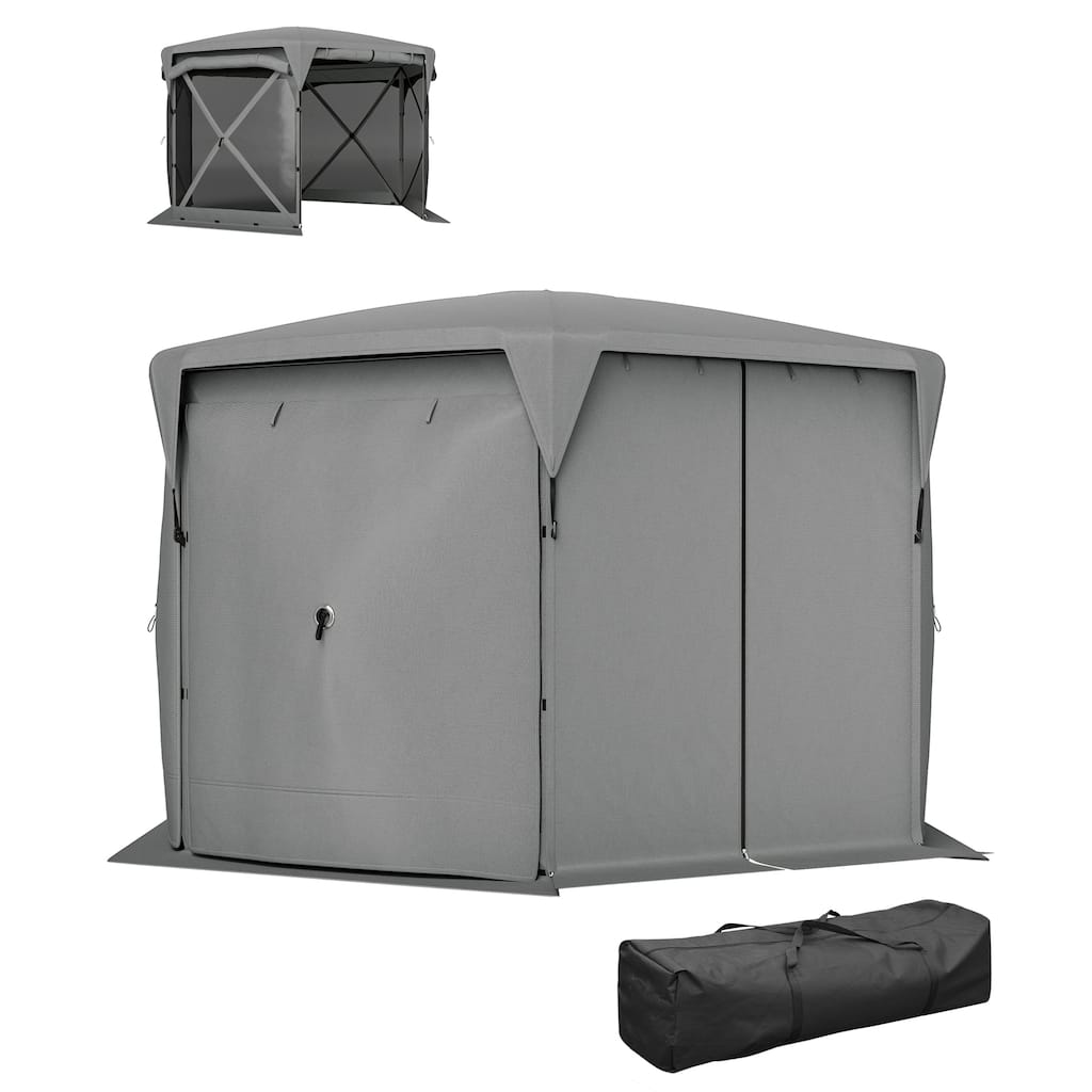 Dark Grey Pop-Up Gazebo Tent with Mesh Walls, Sun and Water Protection - Folded Dimensions: 75.2" L x 9.8" W x 9.8" H