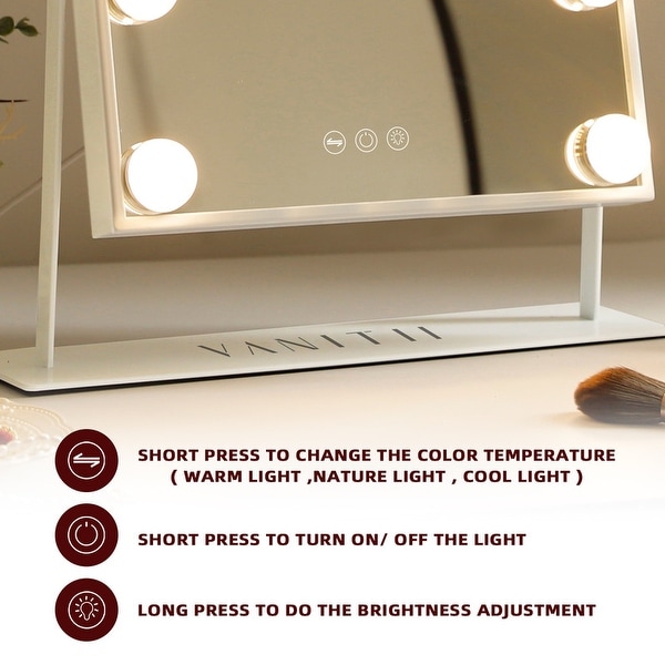 VANITII Hollywood Vanity Makeup Mirror with 12 LED Bulbs 3 Color Lights Metal Tabletop White Small Mirror