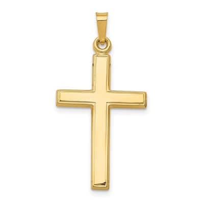 Curata 14k Yellow Gold 18" Polished Double Edged Hollow Large Cross Necklace -32.5x16.5mm