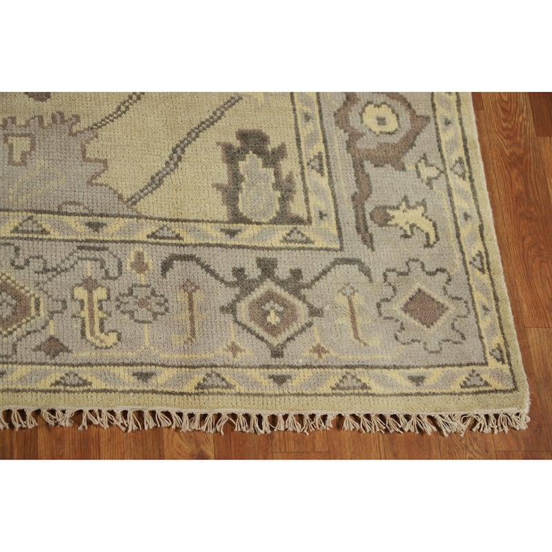 Earth Tone Oushak Indian Area Rug Hand-Knotted Beige Wool Carpet - 6'2" x 8'10"
