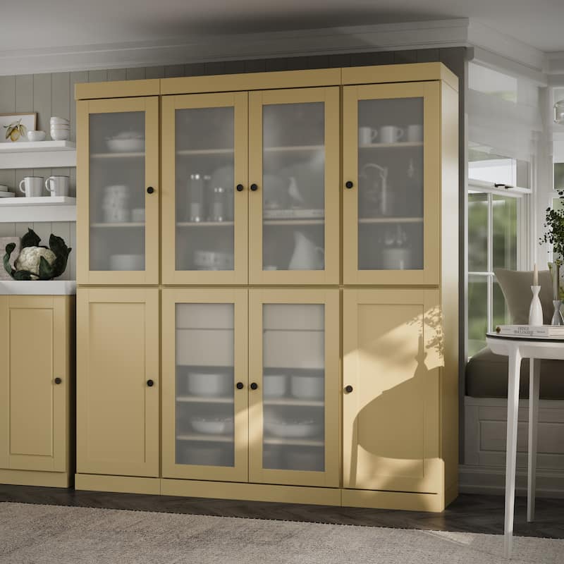 Palace Imports 100% Solid Wood 65" Pantry Cabinet with Frosted Glass, Shaker Doors, 2-Drawers and Adjustable Shelves - Yellow