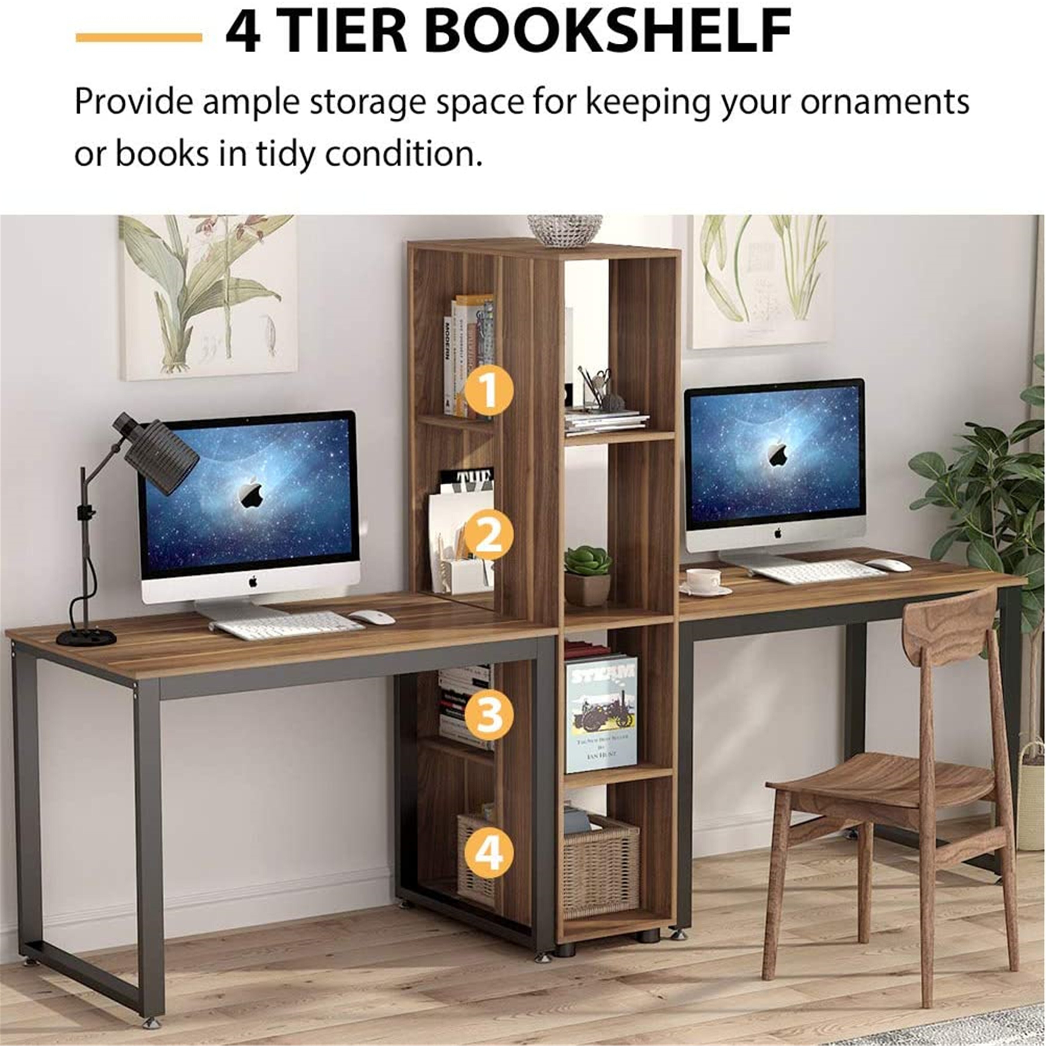 91 Inch Two Person Computer Desk With Shelves Extra Large Double Workstations Dark Walnut Overstock 31567406 A desk is a great thing to have, especially if you're working from home and use a computer a lot. 91 inch two person computer desk with shelves extra large double workstations dark walnut