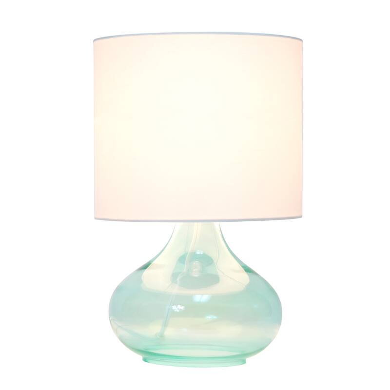 Glass Table Lamp with Drum Shade - 13.75" - Aqua Blue and White