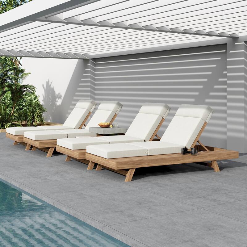 Christopher Knight Home - Bellara Modern Outdoor Acacia Wood Adjustable Chaise Lounge with Water-Resistant Headrest Cushion