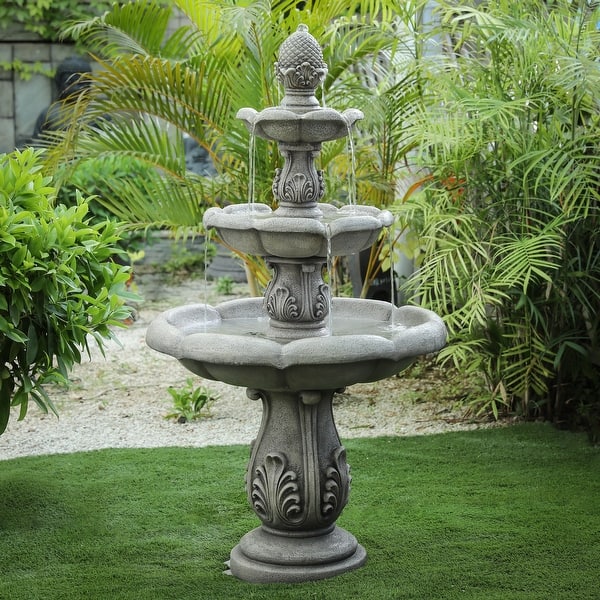 slide 2 of 7, Grey Stone-Finish 3-Tier Pineapple Outdoor Fountain