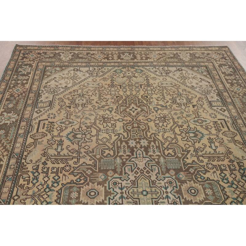 Hand Knotted Oriental 100% Wool Carpet Traditional Medallion Peach Tabriz Area Rug - 9' 10'' X 6' 4''