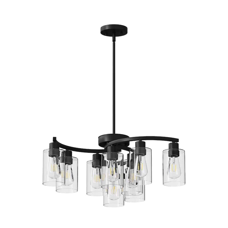 9-Light Glass Chandelier, Adjustable Height Dining Room Light Fixtures Over Table, Contemporary Hanging Chandelier