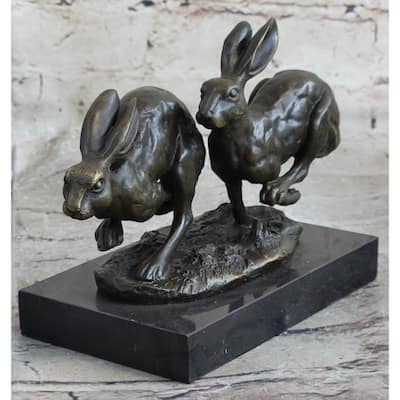 Art Deco Hares Imitative Rabbit Bronze Sculpture Easter Bunny Marble Figurine Decoration