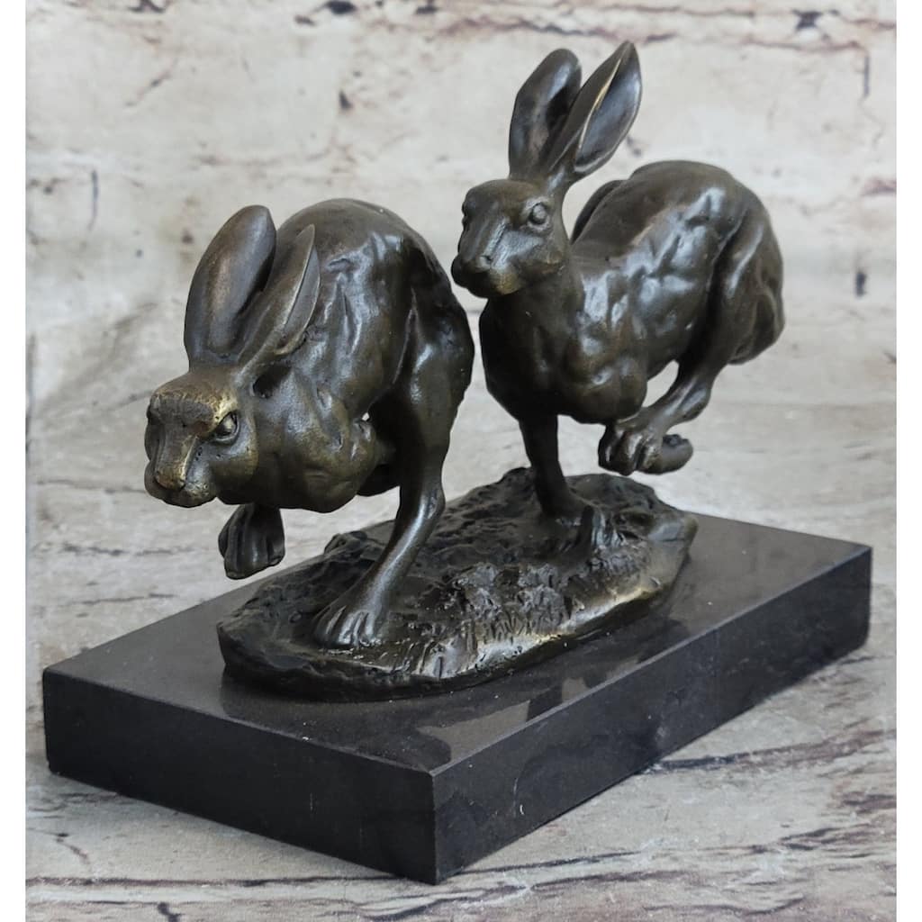 Art Deco Hares Imitative Rabbit Bronze Sculpture Easter Bunny Marble Figurine Decoration