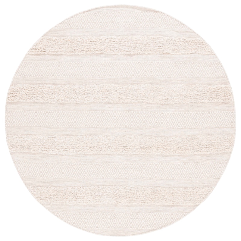 SAFAVIEH Handmade Vermont Adriane Rustic Boho Stripe Wool Rug - 6' Round - Ivory/Beige